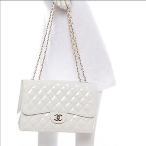Very Rare Chanel White Patent Glitter Quilted Bag